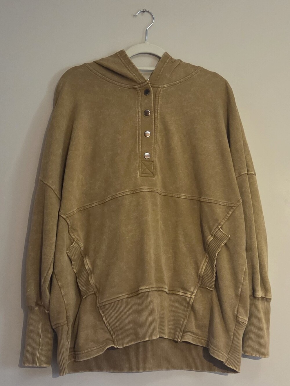 Zenana Outfitters Washed Dusty Mustard Hooded Sweater